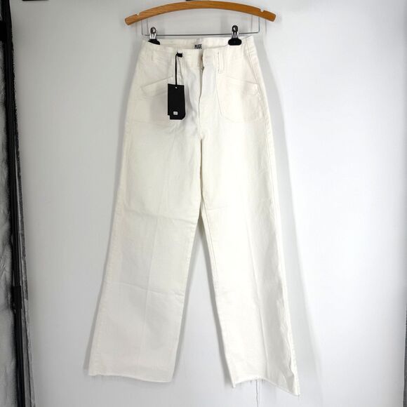 PAIGE Denim - Paige Anessa Tonal Ecru Anthropologie 26 x 30” Wide-Leg Raw Hem Cream Ivory Boho